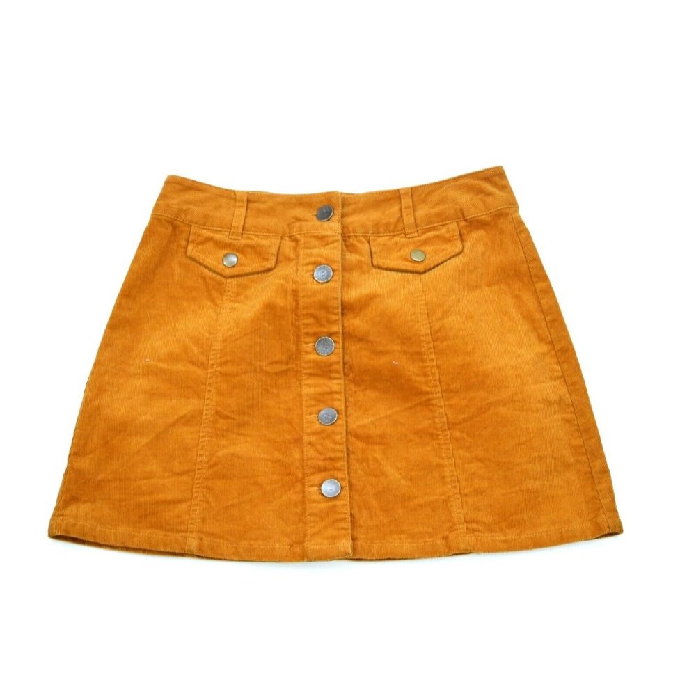 WOMENS FOREVER 21‎ BROWN CORDUROY VINTAGE STYLE A-LINE  BUTTON DOWN SKIRT SZ S